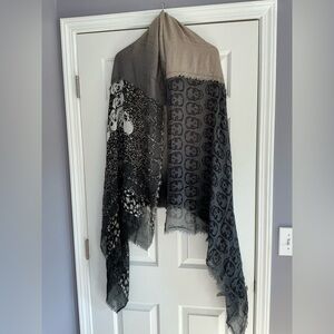 Sheer Skull- Print Ombré Fringe Scarf
